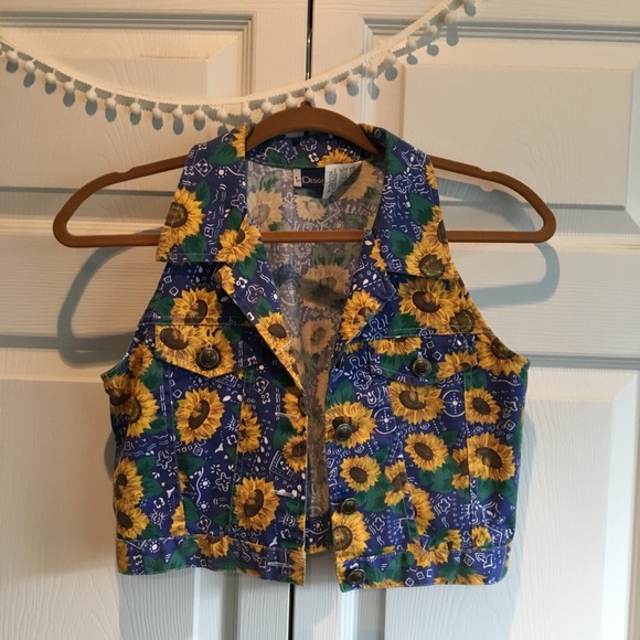 Vintage 60s Sunflower Jean Vest, Sz xs - Picture 3 of 7